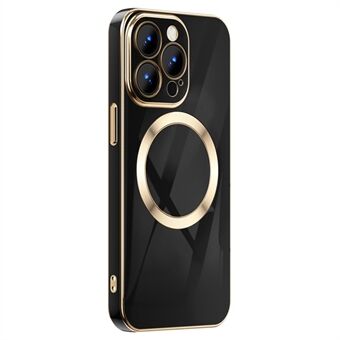 For iPhone 14 Pro 6.1 inch Drop-proof Phone Case Gold Edge TPU Protective Back Cover Support Wireless Magnetic Charging