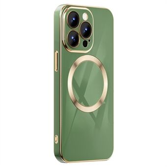 For iPhone 14 Pro 6.1 inch Drop-proof Phone Case Gold Edge TPU Protective Back Cover Support Wireless Magnetic Charging