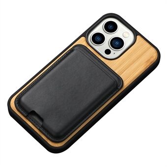 Wood Case for iPhone 14 Pro 6.1 inch TPU Edge Wooden Phone Case Anti-Drop Phone Cover with Detachable Magnetic Card Holder