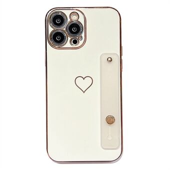 Anti-Drop Phone Case for iPhone 14 Pro Shockproof Case Heart Pattern Electroplating TPU Phone Cover with Kickstand Strap