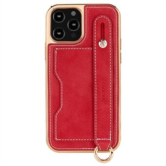 VIETAO Phone Case Card Holder For iPhone 14 Pro, Kickstand PU Leather + TPU Electroplating Phone Cover with Lanyard