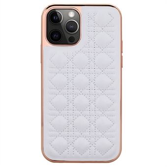 VIETAO For iPhone 14 Pro Shockproof Case Anti-Fall Phone Case TPU+PU Leather Rattan Plaid Texture Electroplating Phone Cover