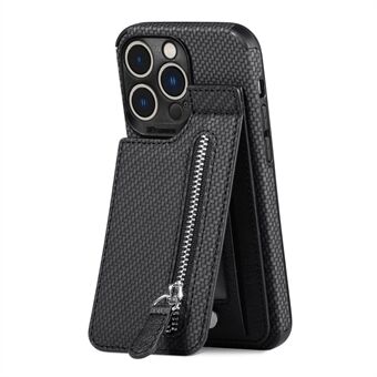 Shockproof Phone Cover For iPhone 14 Pro, Magnetic Closure Card Holder Zipper Pocket Wallet Case Kickstand Woven Texture Phone Shell