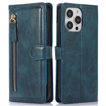 For iPhone 14 Pro Anti-scratch Zipper Pocket Phone Case Shockproof PU Leather Phone Flip Wallet Cover Stand with Magnetic Buckle