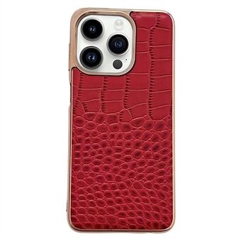 For iPhone 14 Pro Crocodile Texture Nano Electroplating Genuine Cowhide Leather Coated TPU+PC Case