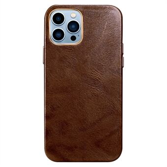 For iPhone 14 Pro Vintage Texture Phone Case Waxy Genuine Leather Coated PC Cover Support for Wireless Magnetic Charger