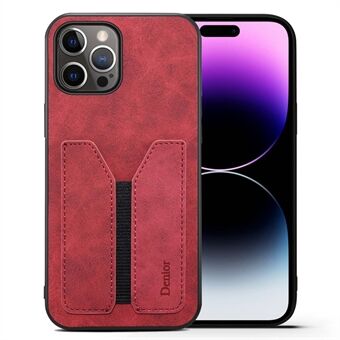 DENIOR For iPhone 14 Pro PU Leather Coated TPU + PC Hybrid Cover Anti-drop Elastic Card Slot Phone Case