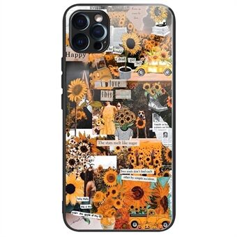 For iPhone 14 Pro Sunflower Pattern Printing Phone Case Hard Tempered Glass Soft TPU Non-Slip Protective Cover