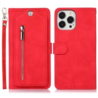 For iPhone 14 Pro Rotating Makeup Mirror Phone Cover Zipper Pocket PU Leather Wallet Stand Case