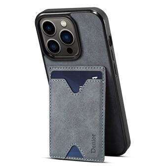 DENIOR For iPhone 14 Pro Card Holder Phone Cover Anti-scratch PU Leather Coated TPU Kickstand Case