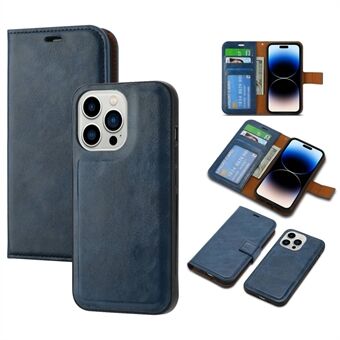 PU Leather Crazy Horse Texture Case for iPhone 14 Pro, Wallet Stand Detachable 2-in-1 Magnetic Phone Cover