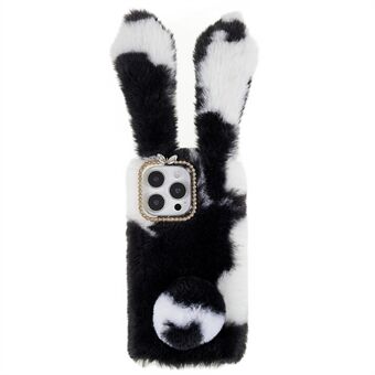 For iPhone 14 Pro Shockproof Handmade Fluffy Furry Bunny TPU Shell Cute Rabbit Protective Case