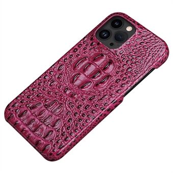 Protective Case for iPhone 14 Pro Hard PC Phone Case Genuine Leather Coated Crocodile Texture Anti-Fall Shockproof Cover