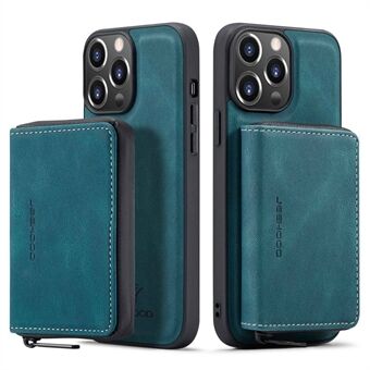 JEEHOOD Phone Case for iPhone 14 Pro Shockproof PU Leather Coated TPU Cover Phone Case with Zippered Wallet Kickstand