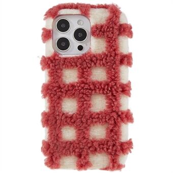 For iPhone 14 Pro Square Grid Plush Contrast Color Cell Phone Case Anti-scratch Soft TPU Cover