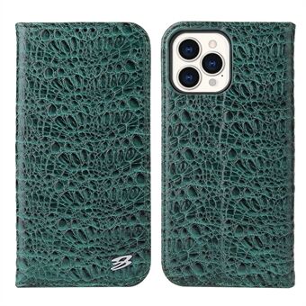 Anti-fall Phone Case For iPhone 14 Pro, Top Layer Cowhide Leather Crocodile Texture Cell Phone Wallet Cover with Foldable Stand