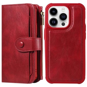 KT Multi-functional Series-3 For iPhone 14 Pro Multifunction Phone Case Wallet Zipper Pocket Retro PU Leather Detachable TPU Inner Phone Case Magnetic Phone Shell