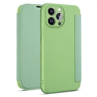 For iPhone 14 Pro Skin-touch Liquid Silicone Protective Case Card Holder Kickstand Phone Shockproof Cover