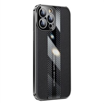 For iPhone 14 Pro Genuine Leather Coated TPU Phone Case Carbon Fiber Texture Camera Protection Anti-Fall Electroplating Cover