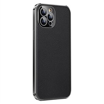 Electroplating Slim Case for iPhone 14 Pro Shockproof Case Genuine Leather Coated TPU Anti-Drop Phone Case