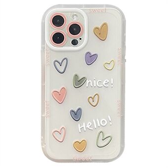 Jelly Flexible TPU Phone Shell Case for iPhone 14 Pro, Lovely Heart Pattern Anti-fingerprint Clear Mobile Phone Cover