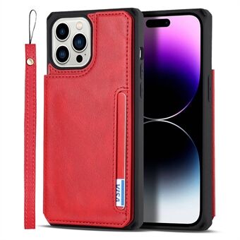 Anti-dust PU Leather Coated TPU Phone Case for iPhone 14 Pro, Magnetic Snap Button Wallet Phone Cover Kickstand Phone Shell