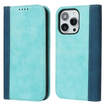 For iPhone 14 Pro Bi-color Splicing Calf Texture PU Leather Phone Case Magnetic Auto-absorbed Flip Stand Wallet Cover