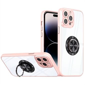 For iPhone 14 Pro Precise Cutout Lens Protection Phone Cover Rotary Ring Kickstand PC + TPU Hybrid Case