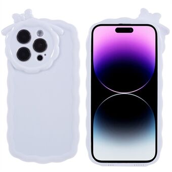 For iPhone 14 Pro TPU Phone Cover with 3D Cartoon Monster Design Solid White Protective Phone Case