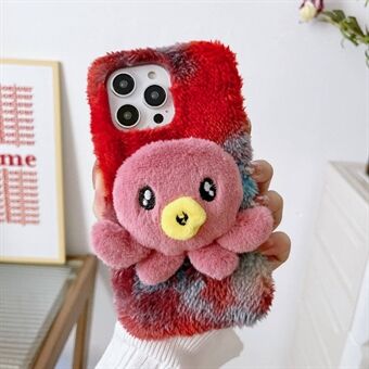 For iPhone 14 Pro Octopus Plush Doll Decor Winter Fluffy Phone Case Drop-proof TPU Cover