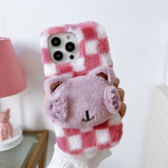 For iPhone 14 Pro Plush Bear Doll Decor Anti-scratch TPU Phone Cover Fluffy Soft Winter Phone Protective Cover