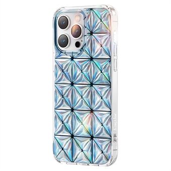 KINGXBAR Miya Series for iPhone 14 Pro TPU + PET Reinforced Corners Phone Case 3D Rhombus Pattern IMD Anti-Yellow Cover