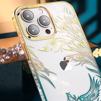 KINGXBAR Phoenix Series for iPhone 14 Pro Rhinestone Decor Clear Back Cover Laser Carving Electroplating Hard PC Shockproof Phone Case