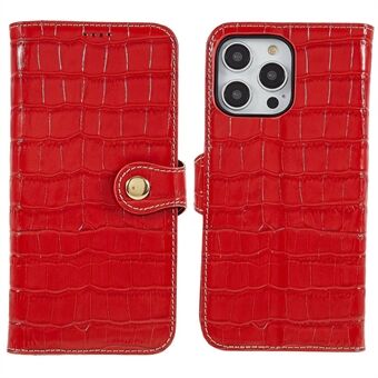 For iPhone 14 Pro Genuine Cowhide Leather Phone Case Card Holder Crocodile Texture Stand Flip Wallet Cover Protective Phone Shell