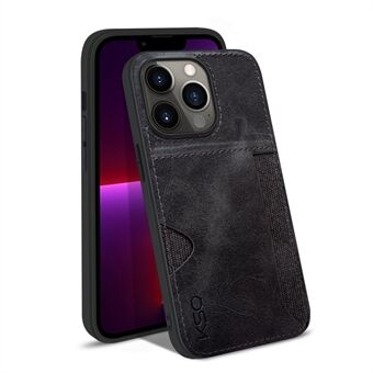 KSQ Style-D For iPhone 14 Pro PU Leather Coated TPU+Cloth Phone Back Cover Anti-drop Case with Card Slot