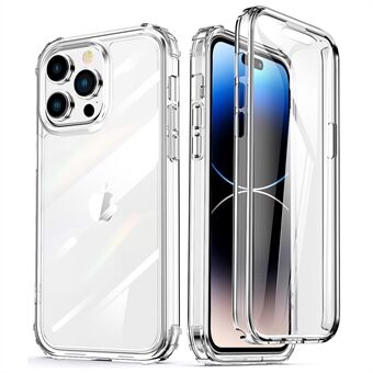 For iPhone 14 Pro Soft TPU Frame Hard Acrylic Back Clear Phone Case Air-Guard Corners Scratch Resistant Cover with PET Screen Protector