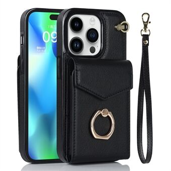 For iPhone 14 Pro Accordion Style RFID Blocking Multiple Card Slots Phone Case Kickstand PU Leather+TPU Protective Cover with Strap