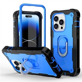 For iPhone 14 Pro PC+Silicone+TPU Phone Shockproof Case Protective Back Cover with Metal Ring Kickstand