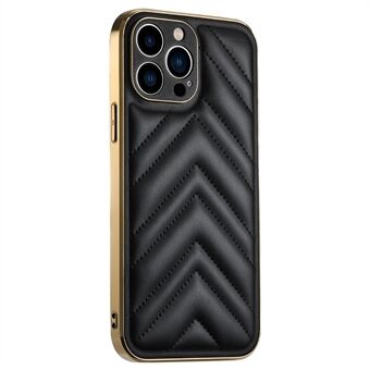 D03 Series for iPhone 14 Pro PU Leather Coated PC+TPU Hybrid Case V-shape Grid Stitching Line Phone Cover with Precise Cutout Lens Protection - Black