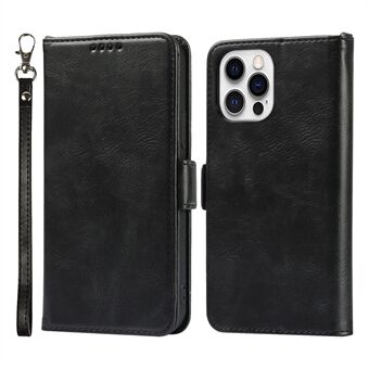 For iPhone 14 Pro Anti-scratch Phone Case Retro Wallet Stand Magnetic Clasp Shockproof Flip Leather Phone Cover with Strap