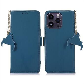 Phone Stand Wallet Case for iPhone 14 Pro, RFID Blocking Genuine Leather + TPU Full Protection Phone Cover