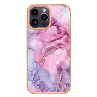 For iPhone 14 Pro YB IMD Series-16 Style E Electroplated Edge Marble Pattern Case 2.0mm TPU Enhanced Camera Protection IMD Phone Cover