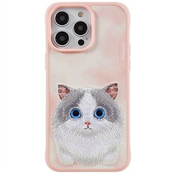 NIMMY Big Eyes Pet Series for iPhone 14 Pro Embroidery Animal Protective Case PU Leather + PC + TPU Scratch Resistant Phone Cover