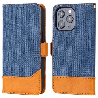 For iPhone 14 Pro Splicing Design Canvas+PU Leather+TPU Phone Case Magnetic Clasp Phone Stand Wallet Cover