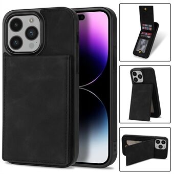 Back Cover for iPhone 14 Pro, Solid Color Vertical Flip Kickstand Phone Case RFID Blocking Multiple Card Slots PU Leather Coated TPU Shell