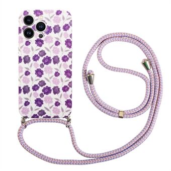 IMD Flower Pattern Printing TPU Case for iPhone 14 Pro, Drop-proof Cell Phone Cover with Lanyard