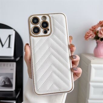 For iPhone 14 Pro Anti-fall Electroplating Phone Case V-Shape Stitching Line TPU+PU Leather Phone Cover