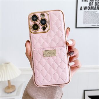 Rhombus Texture Phone Case For iPhone 14 Pro PU Leather+TPU+PC Scratch-resistant Mobile Phone Cover Card Holder