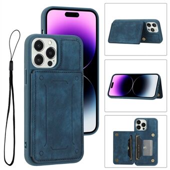 For iPhone 14 Pro Bump Proof PU Leather Coated TPU Phone Case Dual Card Holder Kickstand Magnetic Cover