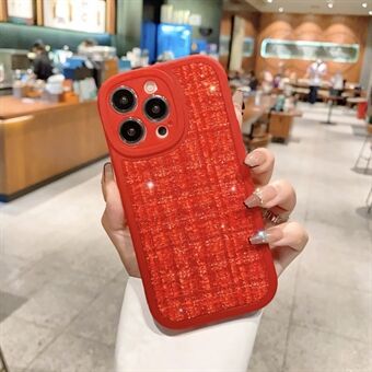 Anti-fall Phone Case For iPhone 14 Pro Grid Pattern Cloth Coated Soft TPU Protective Back Cover